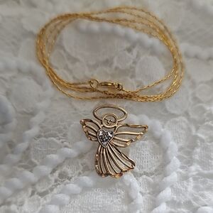 Vintage Michael Anthony 10k Solid Gold Angel Pendant W Free 18k Plated Chain